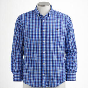 Vineyard Vines Men's 2XB Blue Plaid Button-Up Casual Dress Shirt Cotton 2XL Big